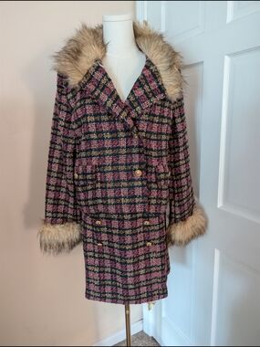 Prosperina Bouvier Faux Fur Tweed Jacket Size Large NWT